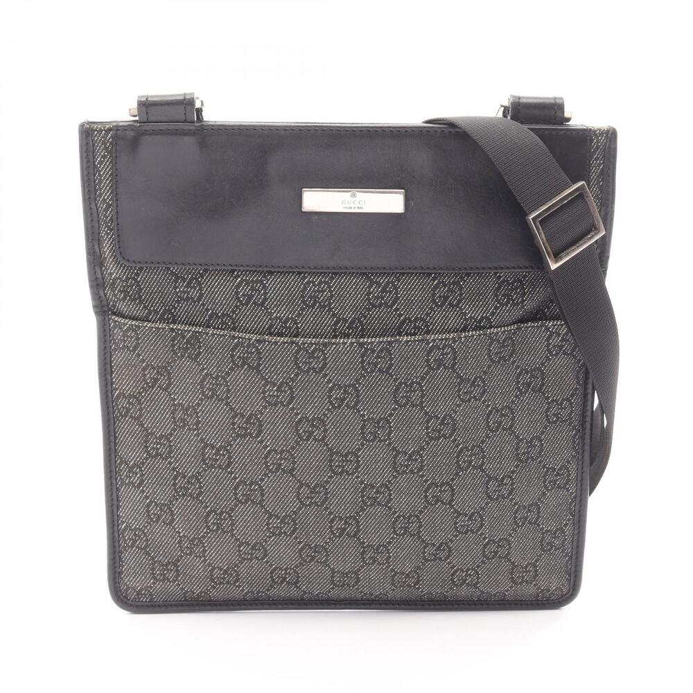 Gucci GG Denim Shoulder Bag Leather Black